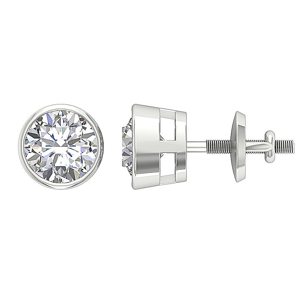 14k White Gold Lab Grown Diamond Solitaire Studs Earrings Screw Back