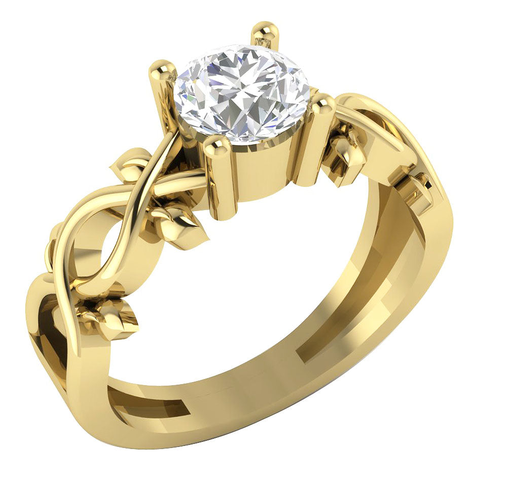 Close-up view of a 0.90 Ct G-I1/SI1 Natural Diamond in a Designer Solitaire Wedding Band.