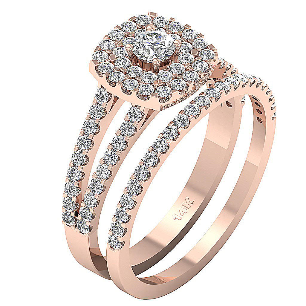 The Aaron Handmade Double Halo Bridal Anniversary Ring Round Diamond 14k Solid Gold