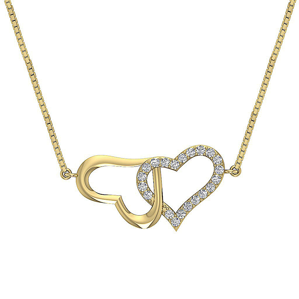 The Ellis Natural Round Cut Diamond Double Heart Pendant Pave Set 14K Gold