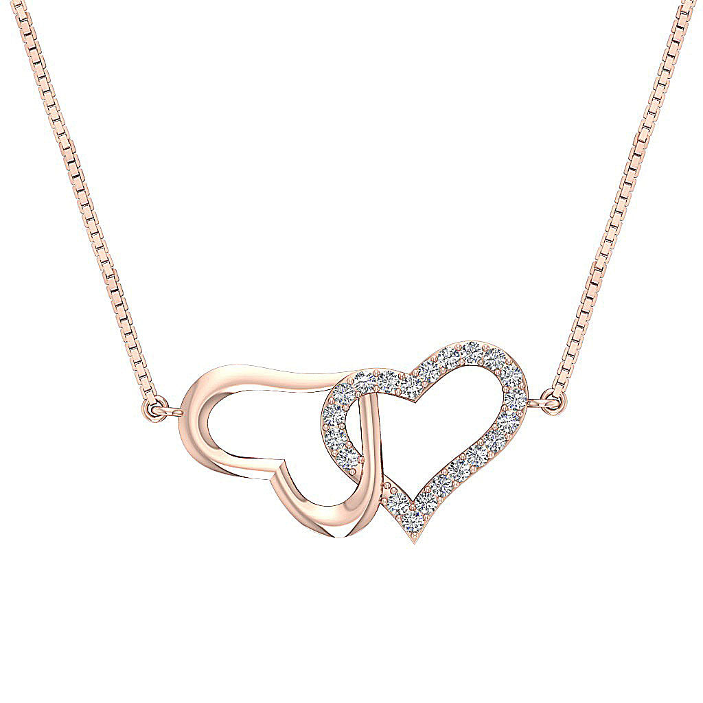 The Ellis Natural Round Cut Diamond Double Heart Pendant Pave Set 14K Gold