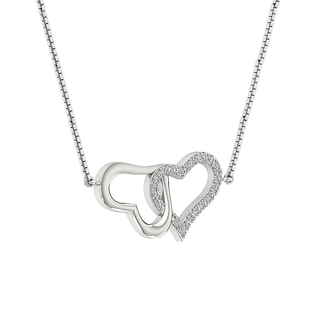 The Ellis Natural Round Cut Diamond Double Heart Pendant Pave Set 14K Gold