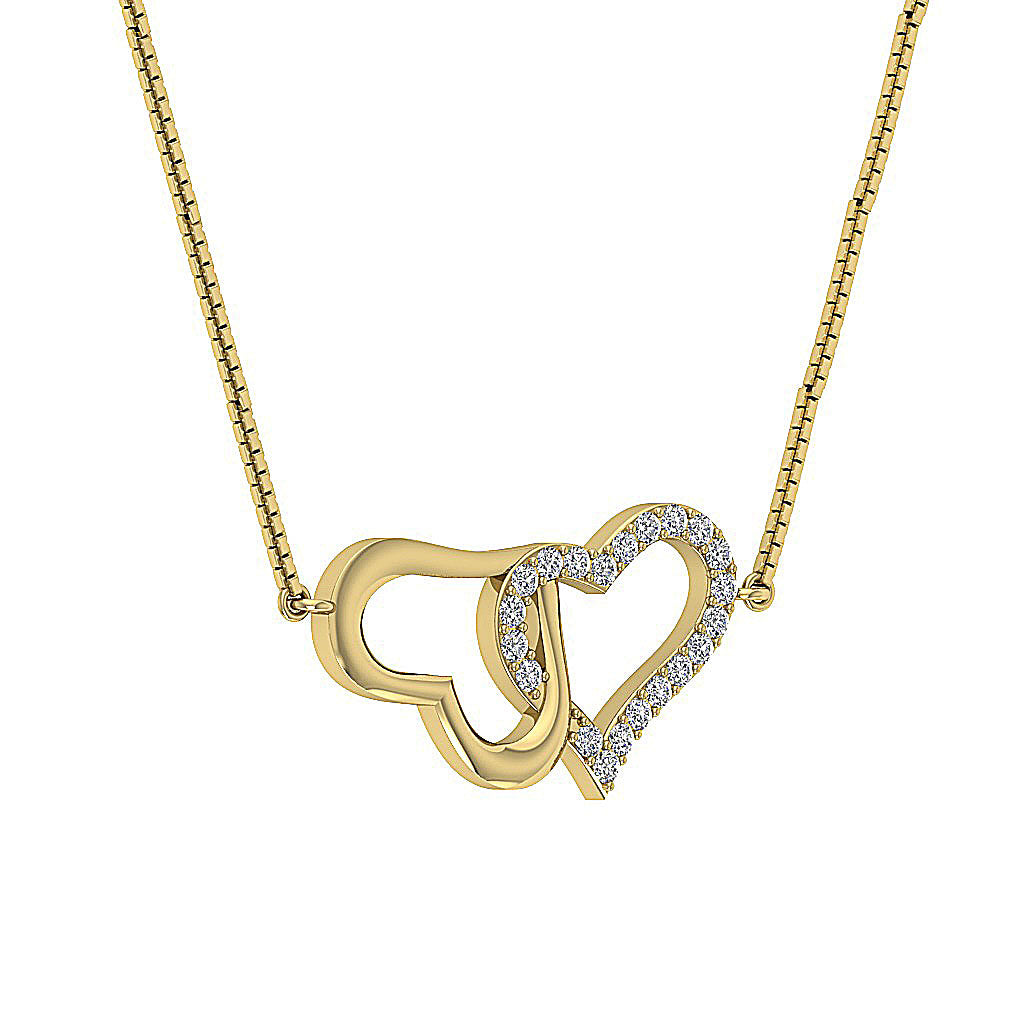 The Ellis Natural Round Cut Diamond Double Heart Pendant Pave Set 14K Gold