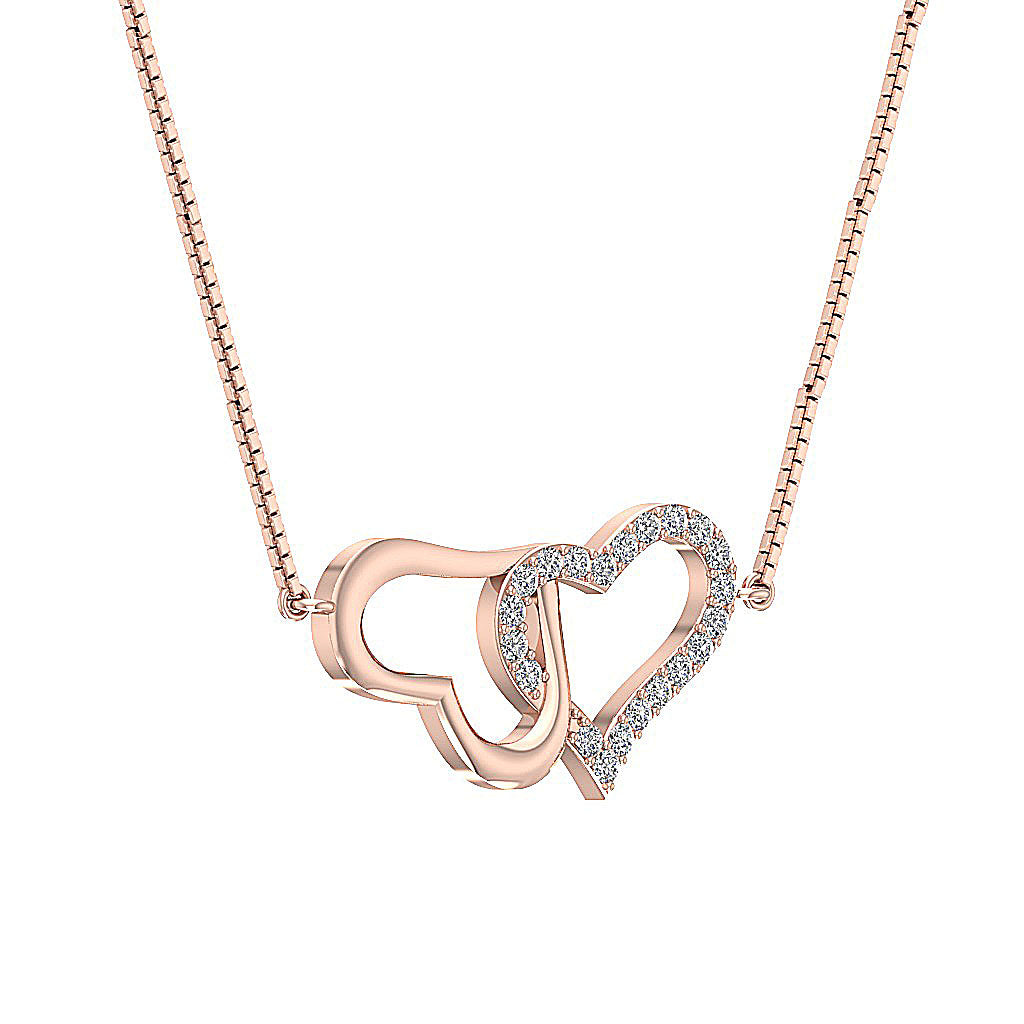 The Ellis Natural Round Cut Diamond Double Heart Pendant Pave Set 14K Gold