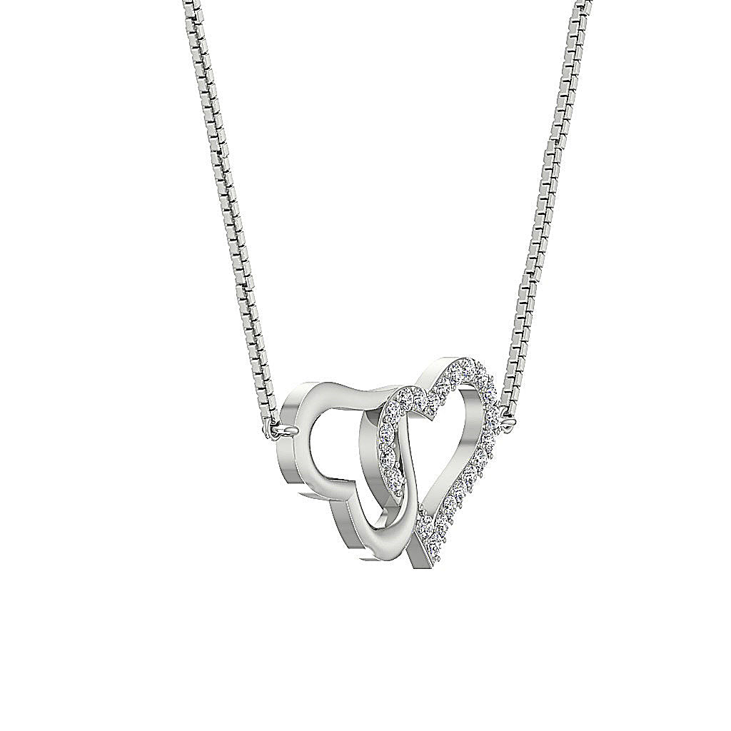 The Ellis Natural Round Cut Diamond Double Heart Pendant Pave Set 14K Gold