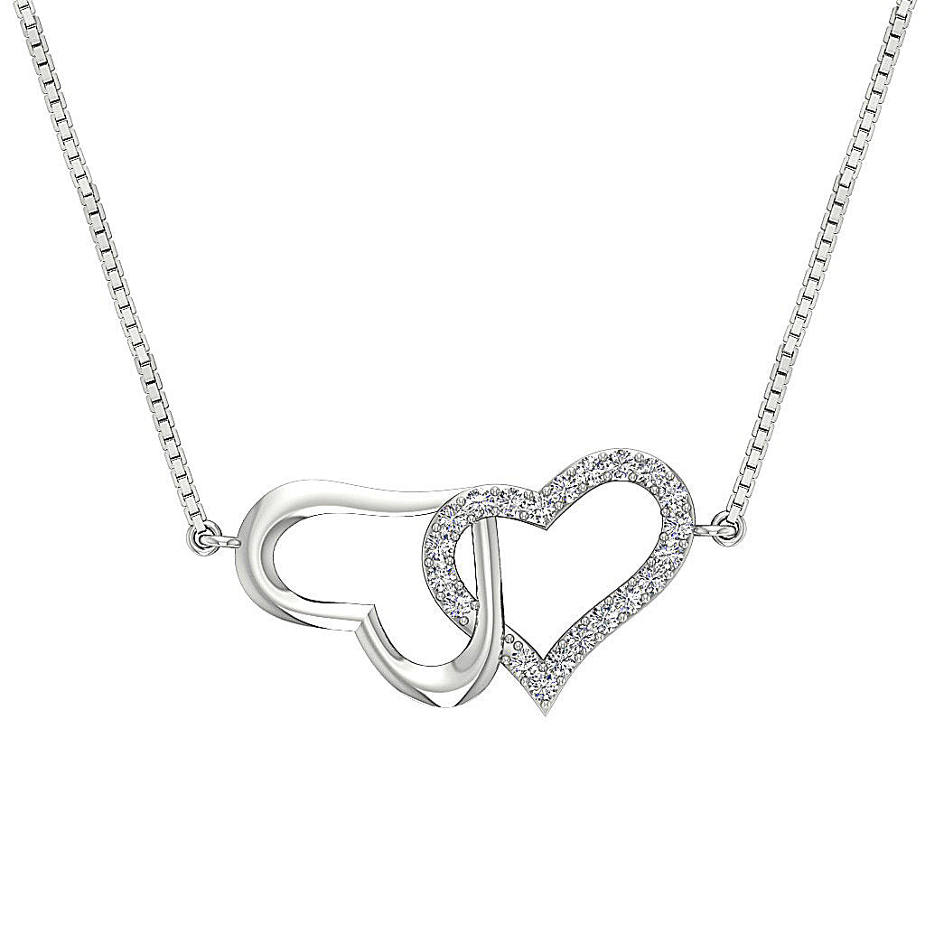 The Ellis Natural Round Cut Diamond Double Heart Pendant Pave Set 14K Gold