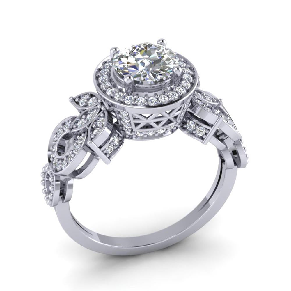 The Magdalena Designer Solitaire Engagement Band Genuine Diamond Ring 14K White Gold