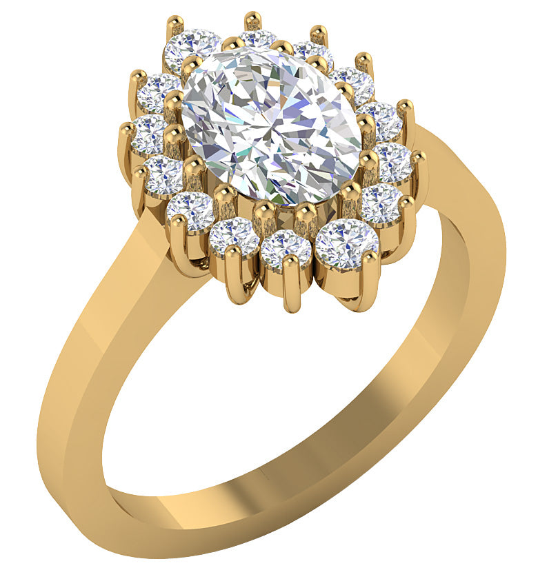 2.00 CT Oval Cut Lab Grown Diamond Ring with Round Side Diamond (F Color, VS Clarity)
