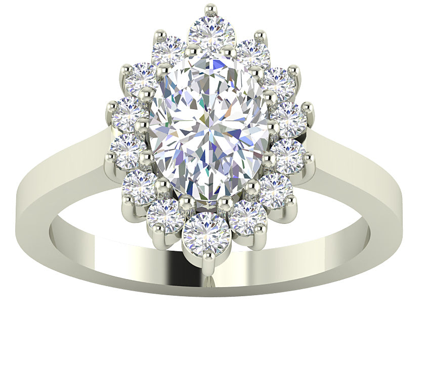 2.00 CT Oval Cut Lab Grown Diamond Ring with Round Side Diamond (F Color, VS Clarity)