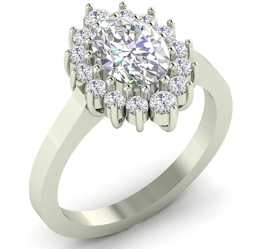 2.00 CT Oval Cut Lab Grown Diamond Ring with Round Side Diamond (F Color, VS Clarity)