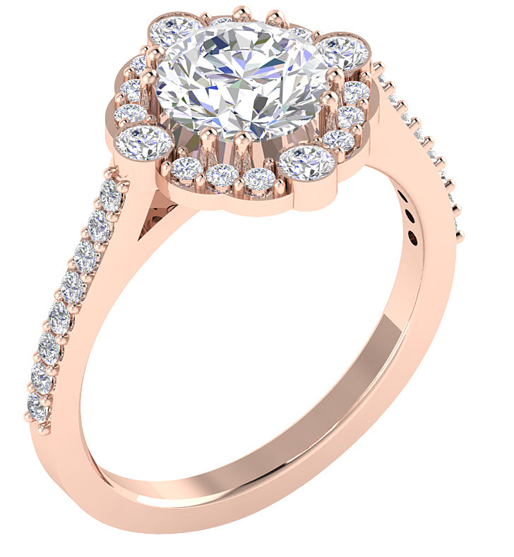 The Philip Designer Halo Genuine Diamond 14k Solid Gold Solitaire Anniversary Ring