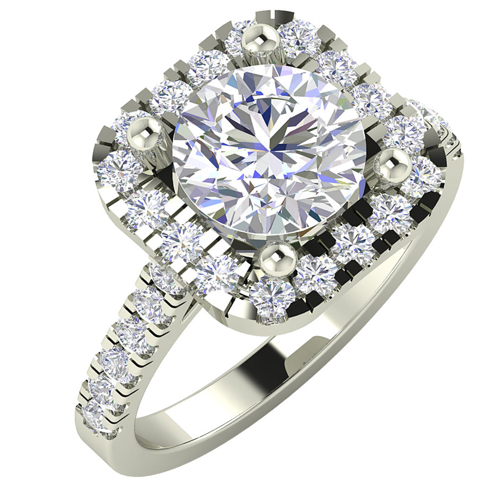 The Moshe Square Halo 1.20 Carat Center Solitaire Diamond Engagement Ring 2.25 Ct 14k Gold
