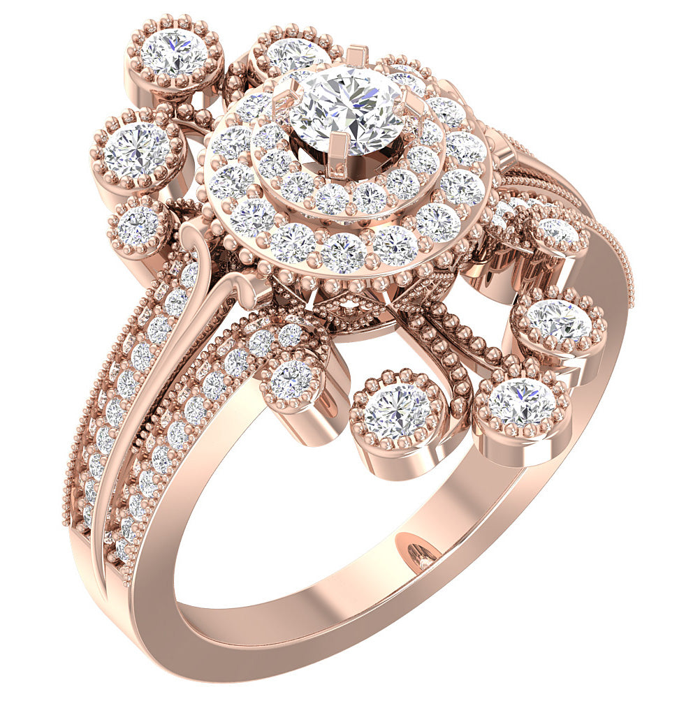The Seth Milgrain Double Halo Natural Diamond 14k Gold Solitaire Engagement Ring