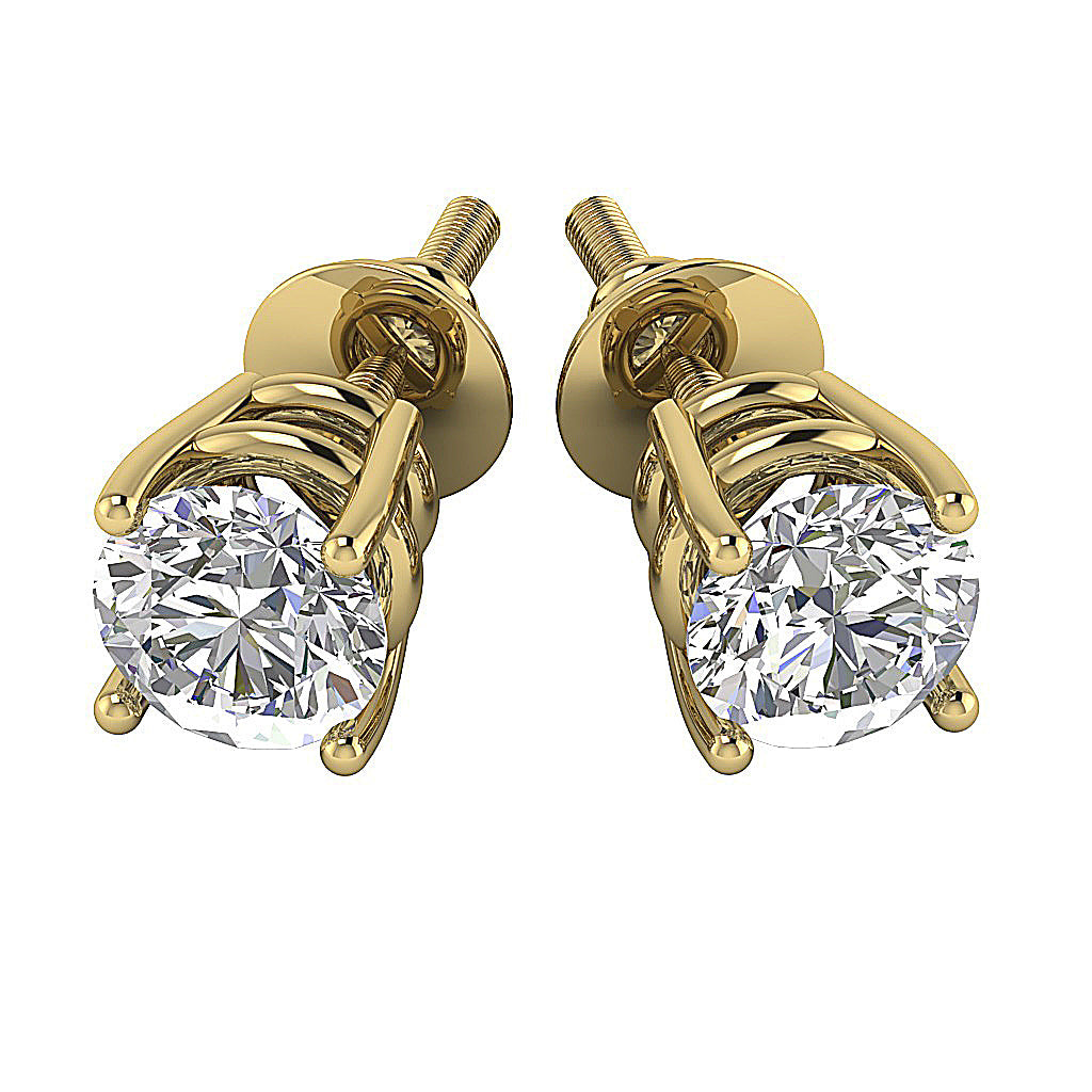 Round Diamond 14k Yellow Gold Solitaire Studs Earring