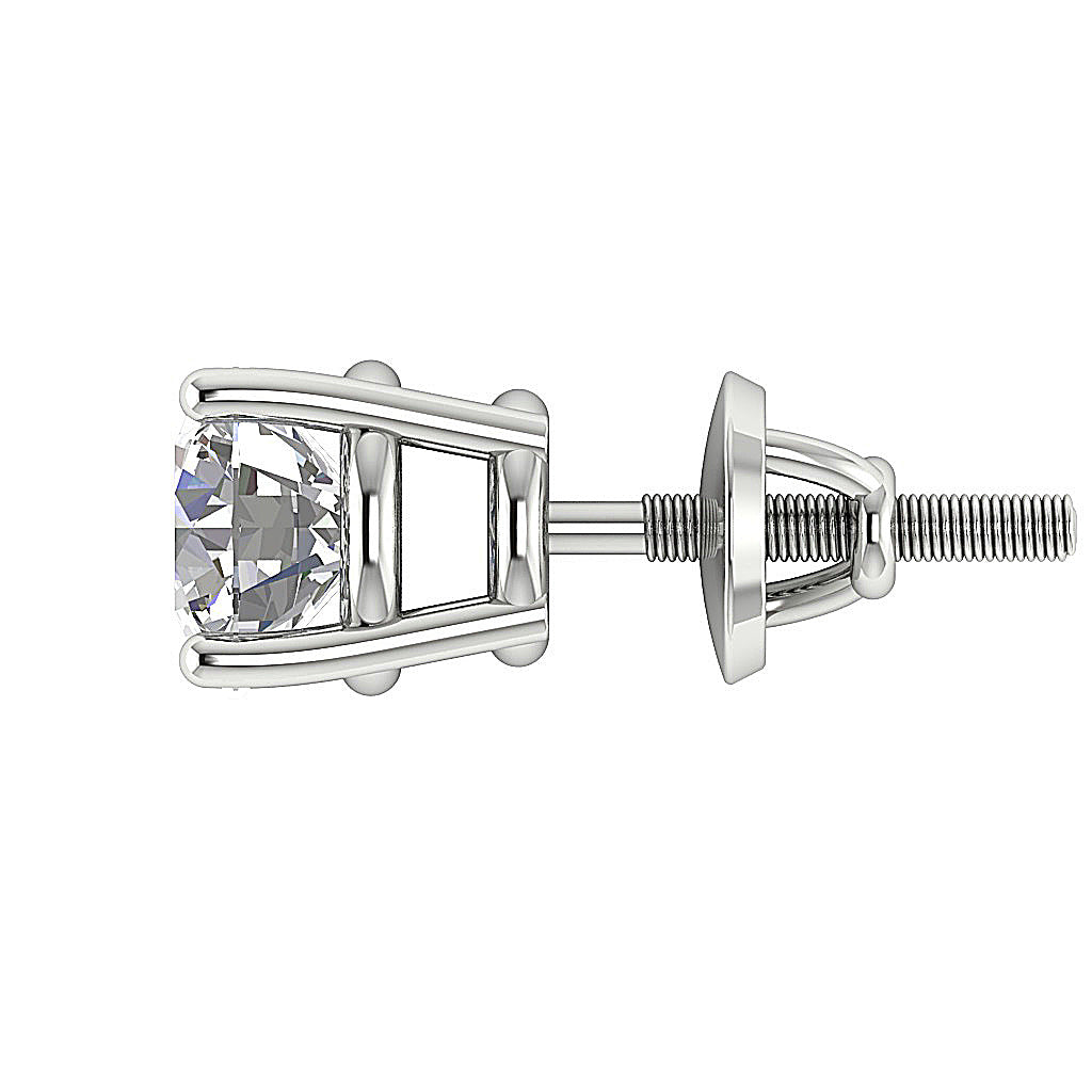 Round Cut Diamond Solitaire 14k White Gold Studs Earring