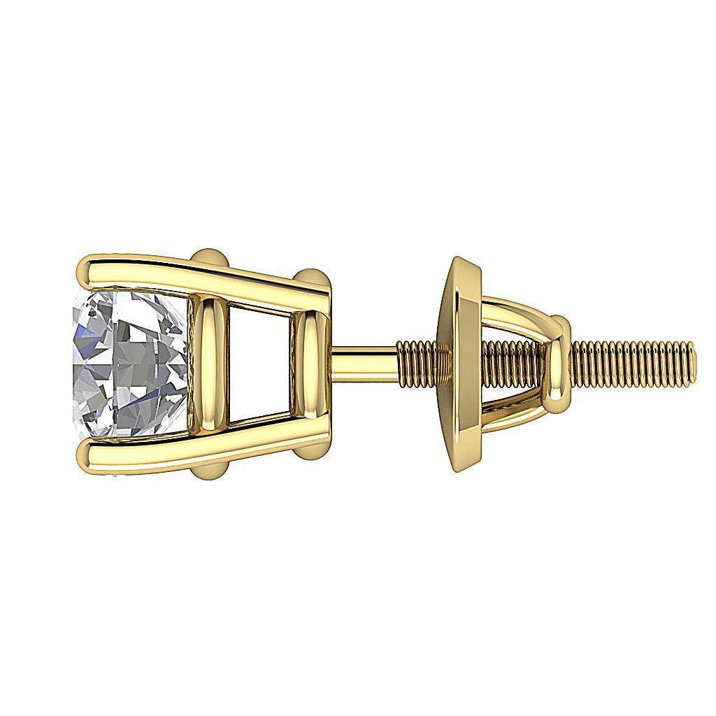 Round Cut Diamond Solitaire Studs Earrings 14k Yellow Gold