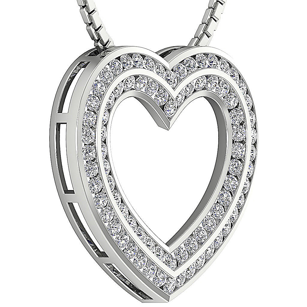 DesignerChannelSetGenuineDiamond14kWhiteGoldHeartPendant