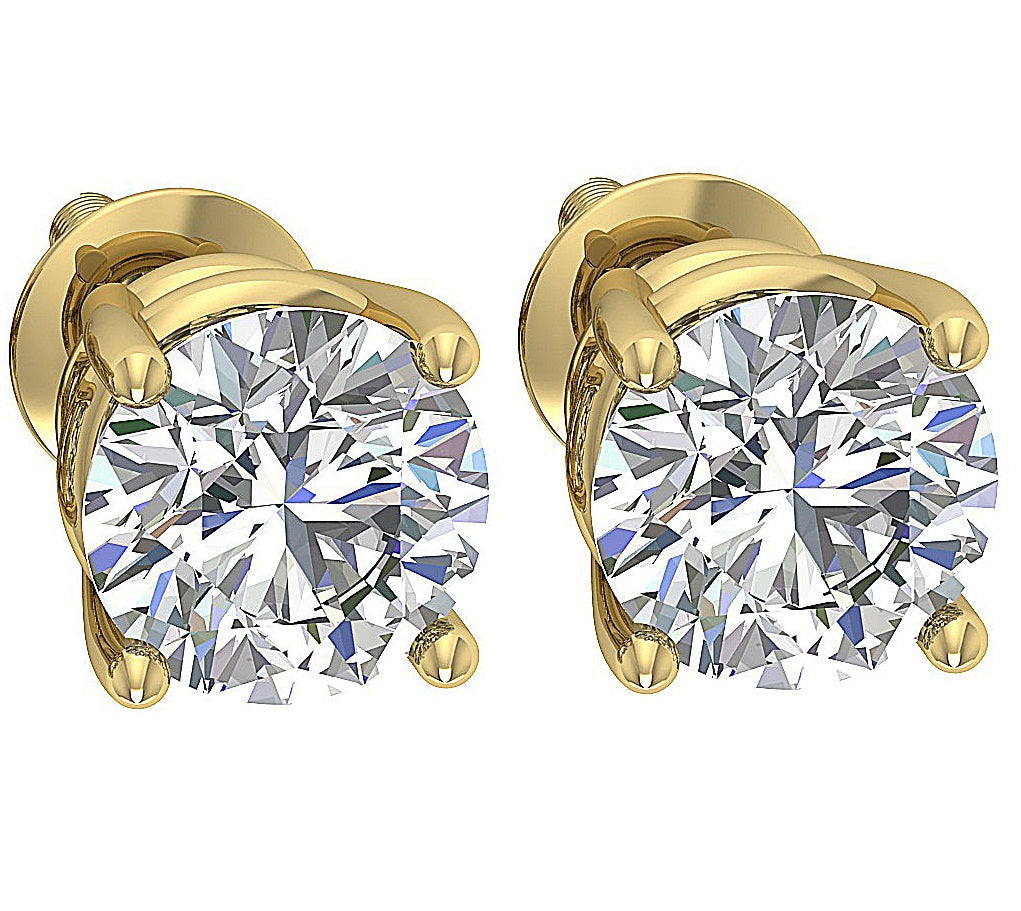 VS F 1.50-2.50 Carat Solitaire Studs Earrings Lab Grown Diamond 14k Solid Gold Prong Set