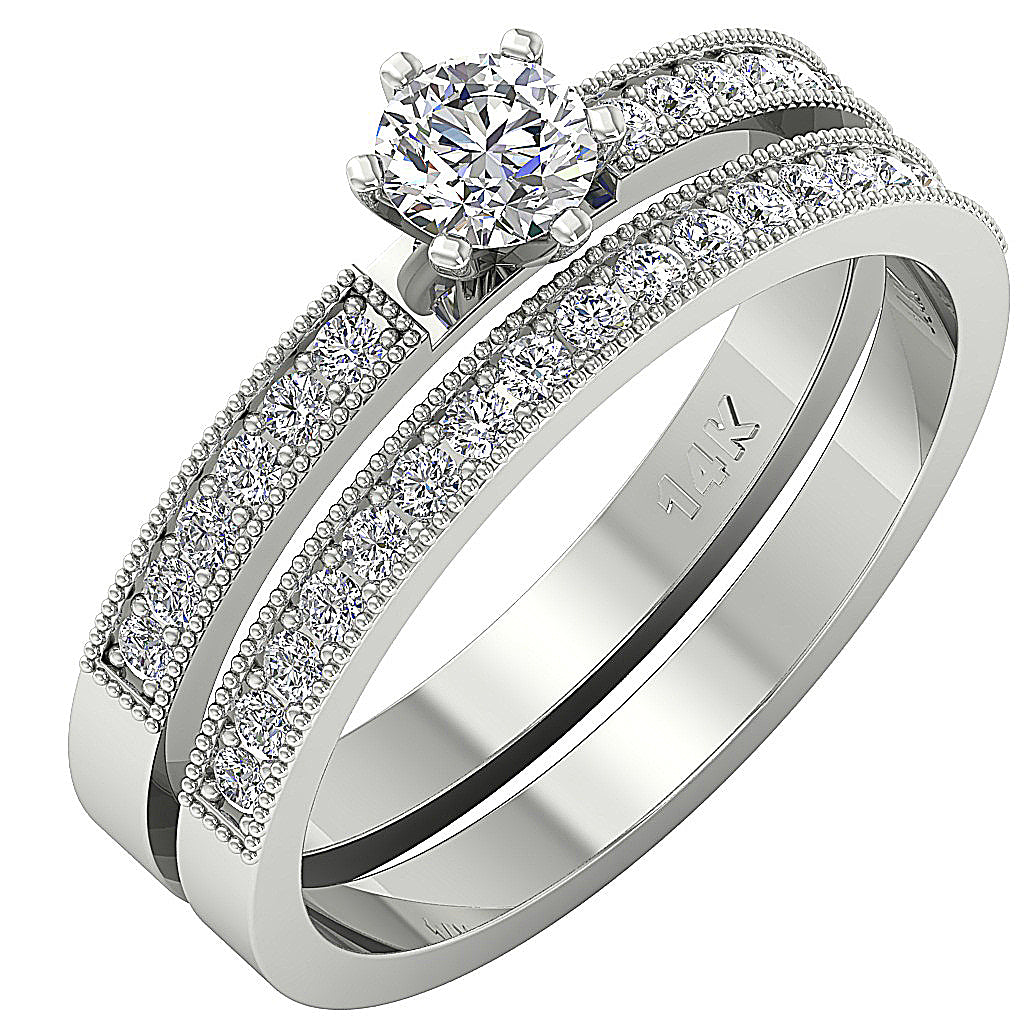 The Adam Beautiful Genuine Diamond Bridal Engagement Ring Set 14k White Yellow Rose Gold