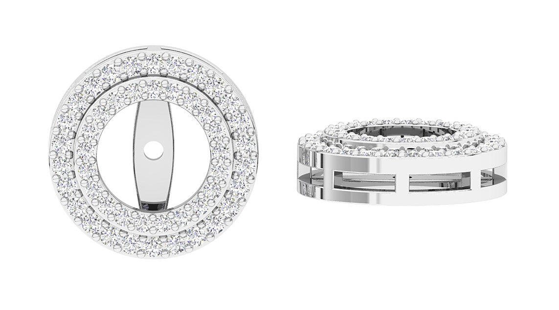 The Luna Double Halo Jacket Earring Round Diamond 14K Gold