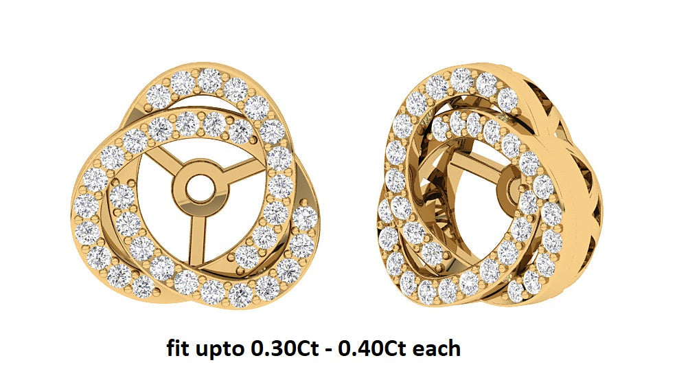 I1/SI1/VS1/VVS1 0.60Ct Round Prong Set Diamond Designer Jacket Earring 14K Gold 12.70 mm