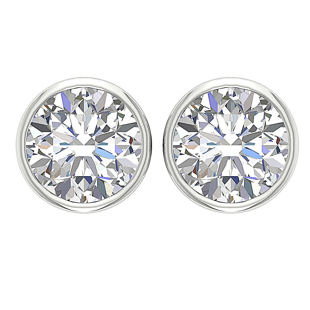 Bezel Set 14k White Yellow Rose Gold Solitaire Diamond Studs Earrings