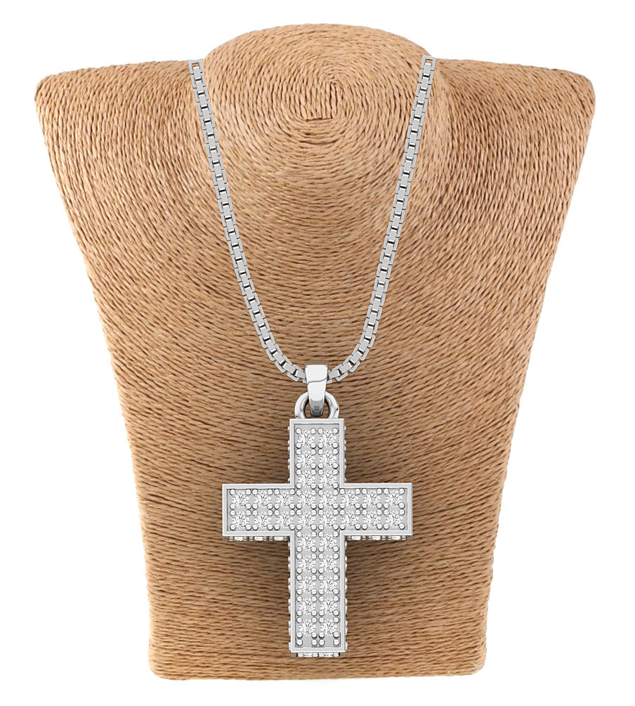 Prong Set Round Natural Diamond Cross Pendant