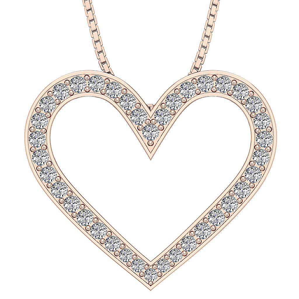The Braxton Classsic 14k Rose Gold Natural Diamond Heart Pendant Prong Set
