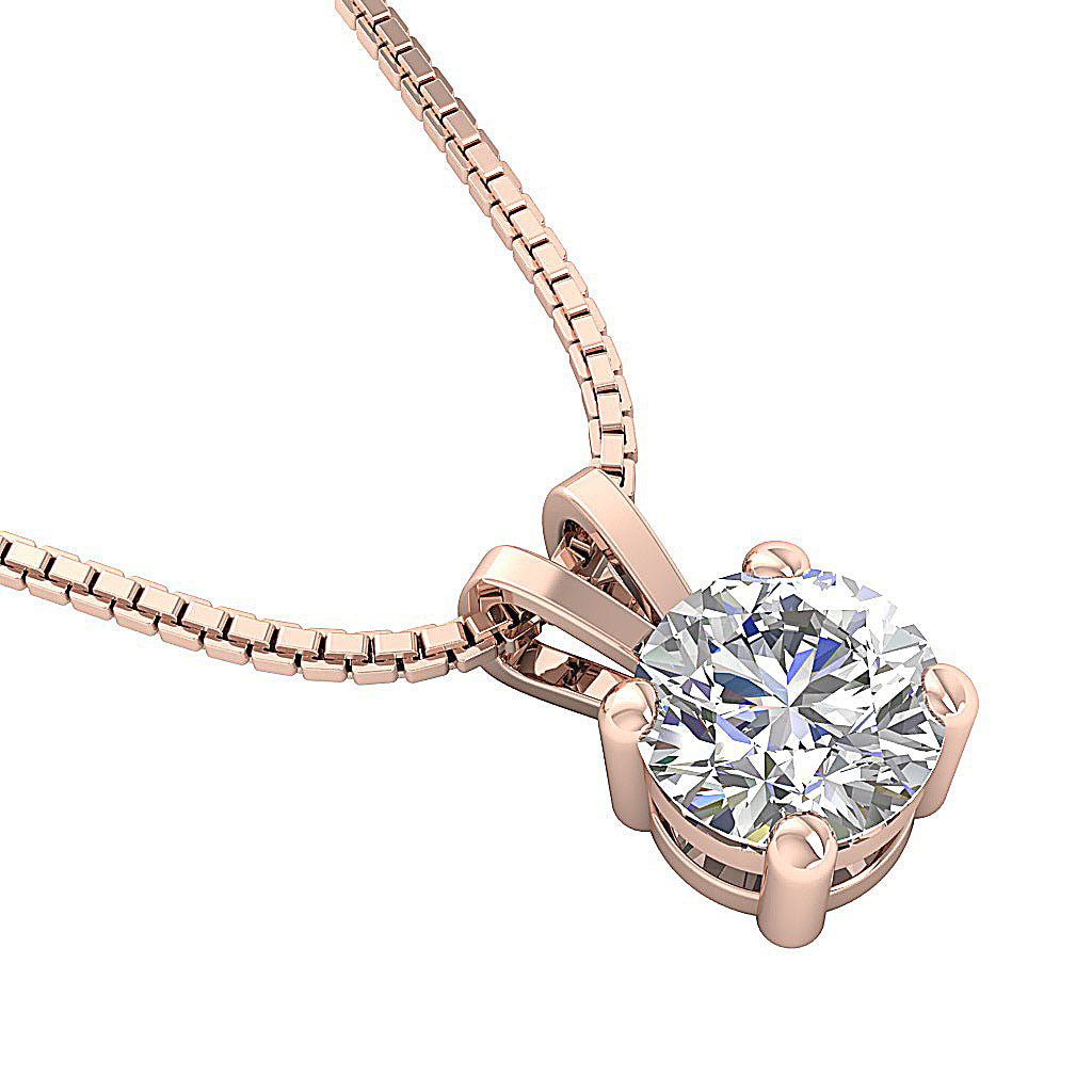 Handcrafted Lab Diamond Pendant - 14k Solid White Yellow & Rose Gold