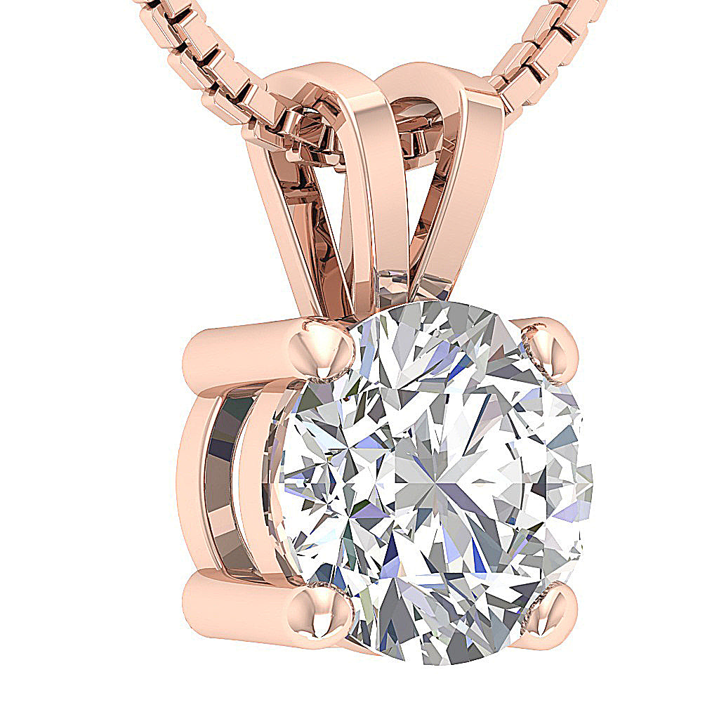 Rose Gold Diamond Pendant Vertical Side Angle - 14K Solid Gold.