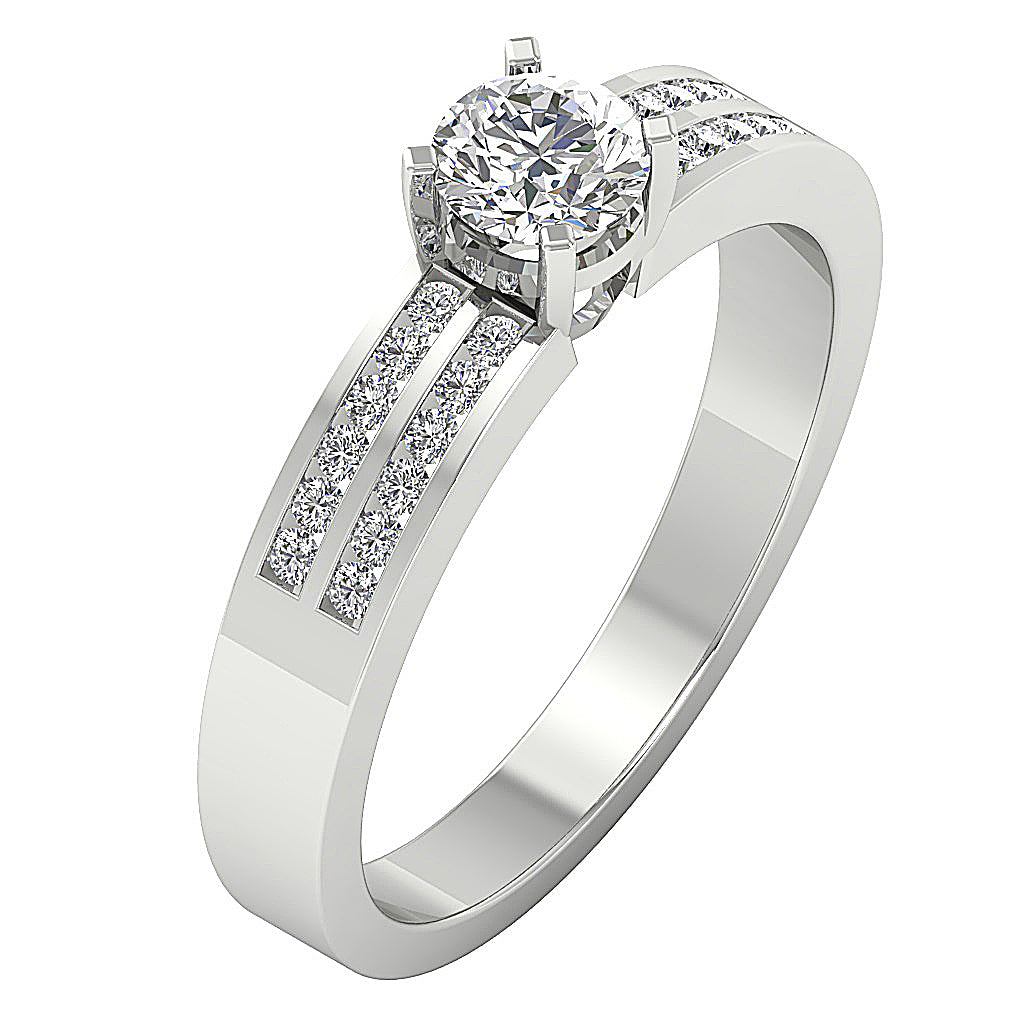 The Amos Excellent Genuine Round Cut Diamond Solitaire Wedding Ring 14k White Gold