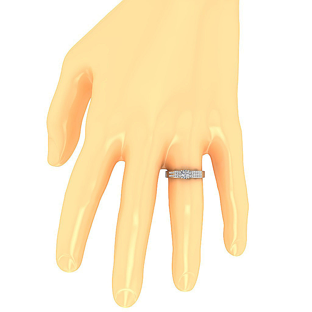 The Amos Excellent Genuine Round Cut Diamond Solitaire Wedding Ring 14k White Gold