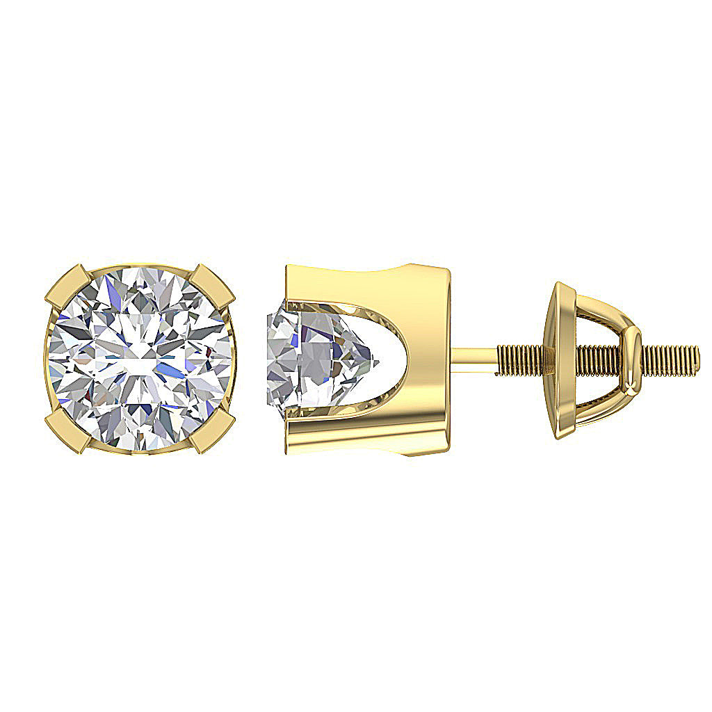 14K Solid Gold U Prong Set VS F 1.50-2.50 Ct Solitaire Studs Earrings Lab Grown Diamonds