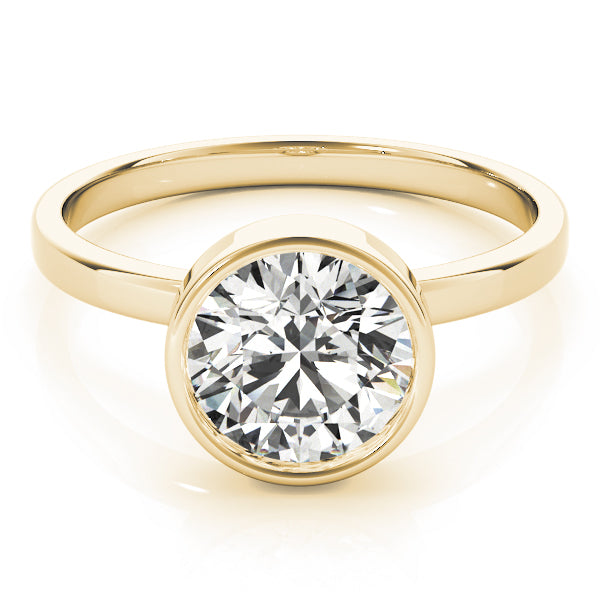 Elegant 14K yellow gold bezel set round lab grown diamond engagement ring