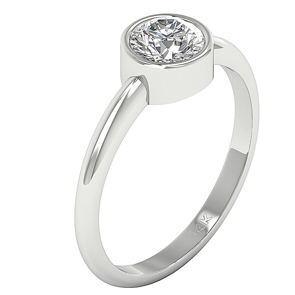 Side profile view of the bezel setting, showing how the diamond sits flush with the 14K gold.