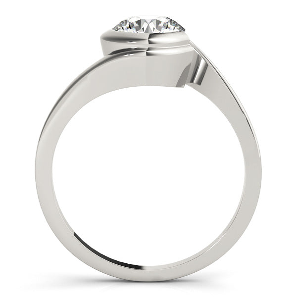 Side profile view of the 14K white gold bypass bezel solitaire ring showing the diamond height.