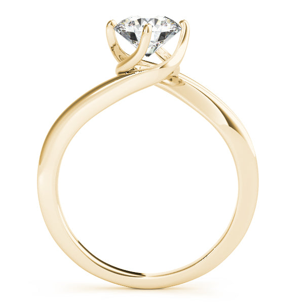 Side profile of bypass solitaire engagement ring in yellow gold showing secure prong setting