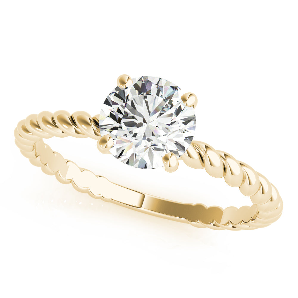 14K yellow gold engagement ring showing intricate decorative design on the prongs.