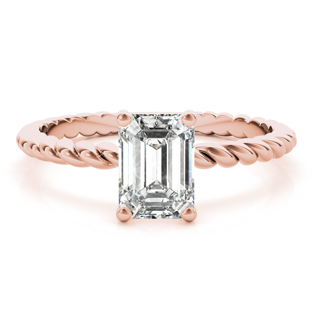 Emerald cut lab grown diamond in 14K rose gold twisted band setting