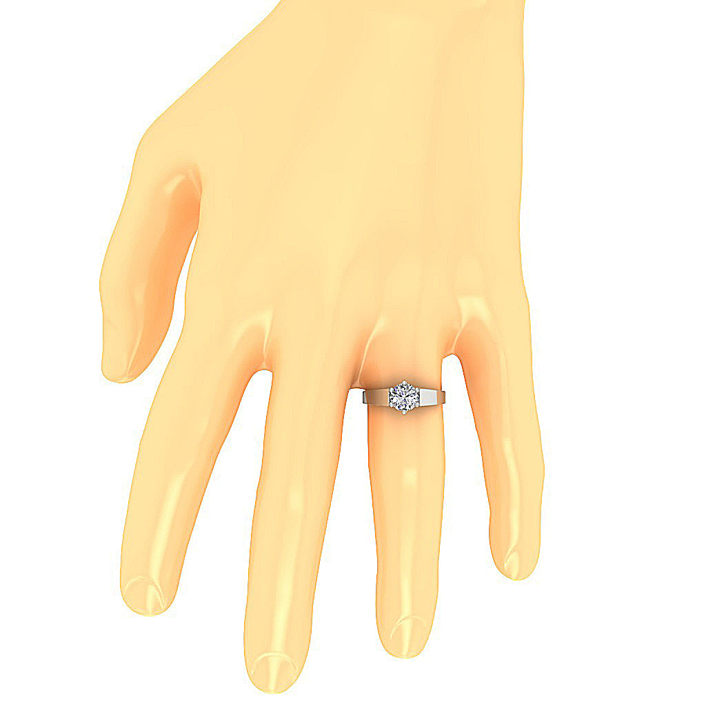 High-carat lab diamond ring worn on a finger to show its grand scale.