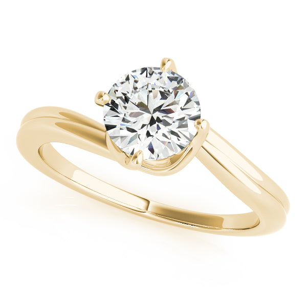 Round cut lab grown diamond bypass solitaire ring in 14K yellow gold front view