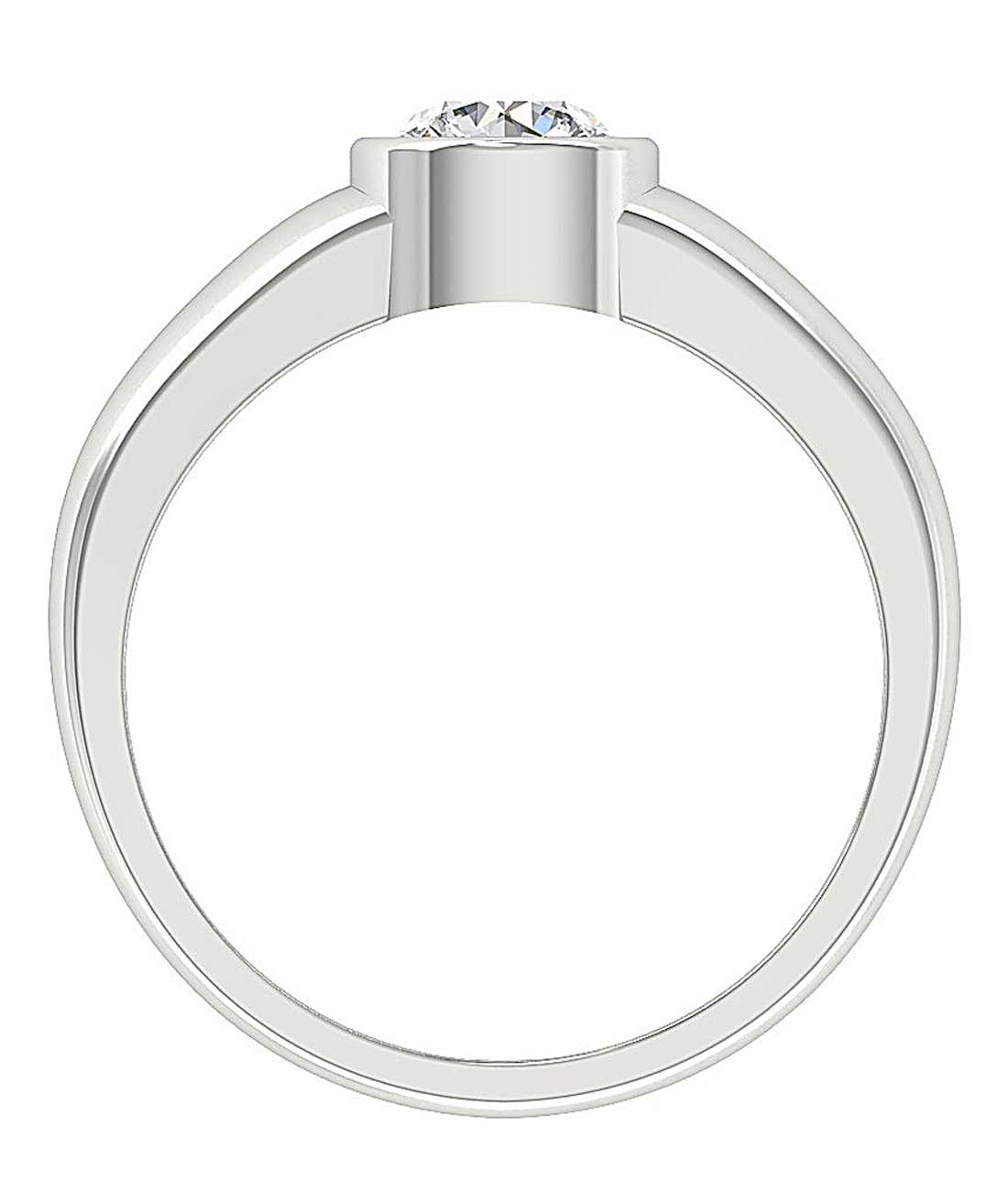 Close up of a large round diamond ring with a tapered cathedral shank