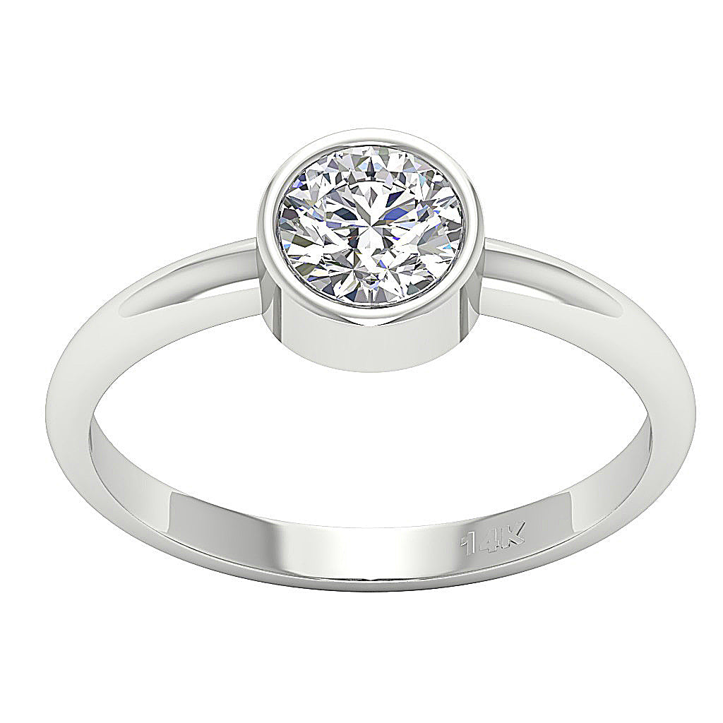 Front view of a high-clarity VS-F lab diamond in a minimalist and secure bezel setting.