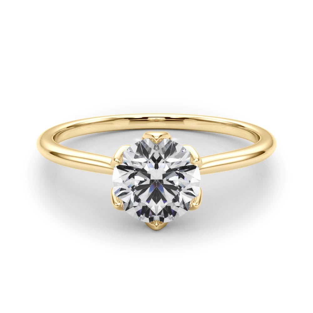 Detailed view of the lotus-inspired floral setting under the center diamond