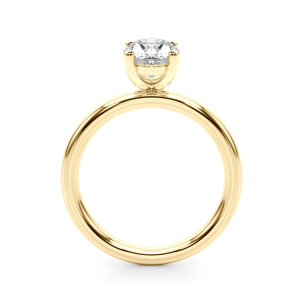 Side view showing the basket setting of Oval Lab Diamond in Yellow Gold