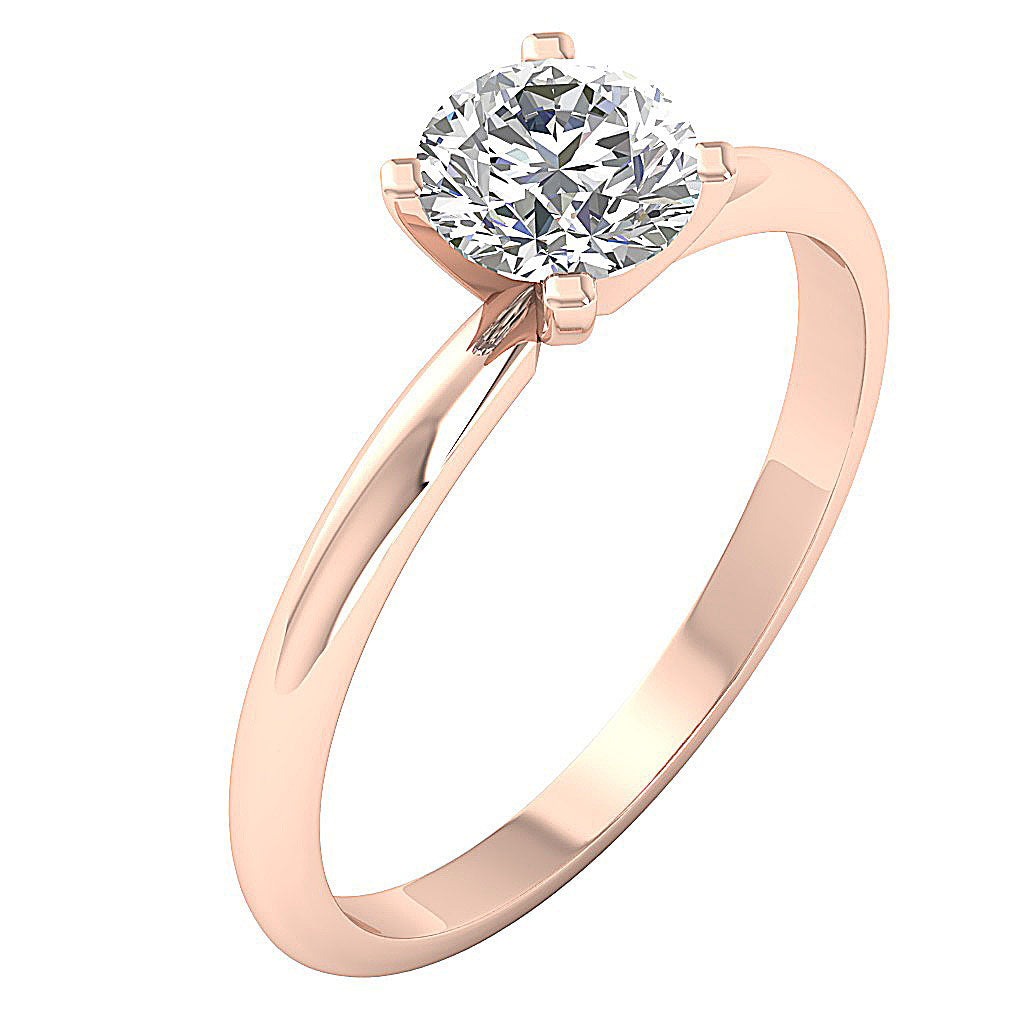 Stunning 14K rose gold 4-prong solitaire ring featuring an F color VS diamond.