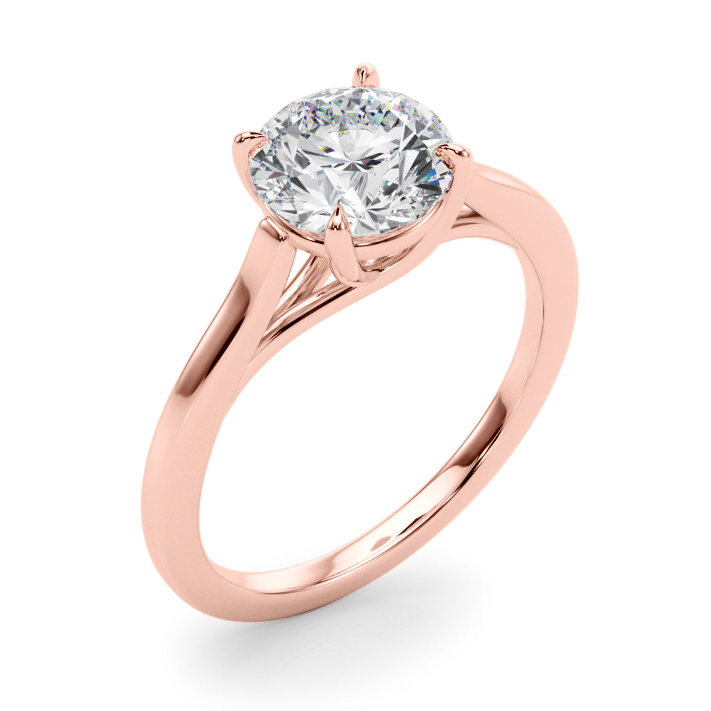Detailed side profile of the rose gold ring showing the high-set 4-prong diamond mounting.