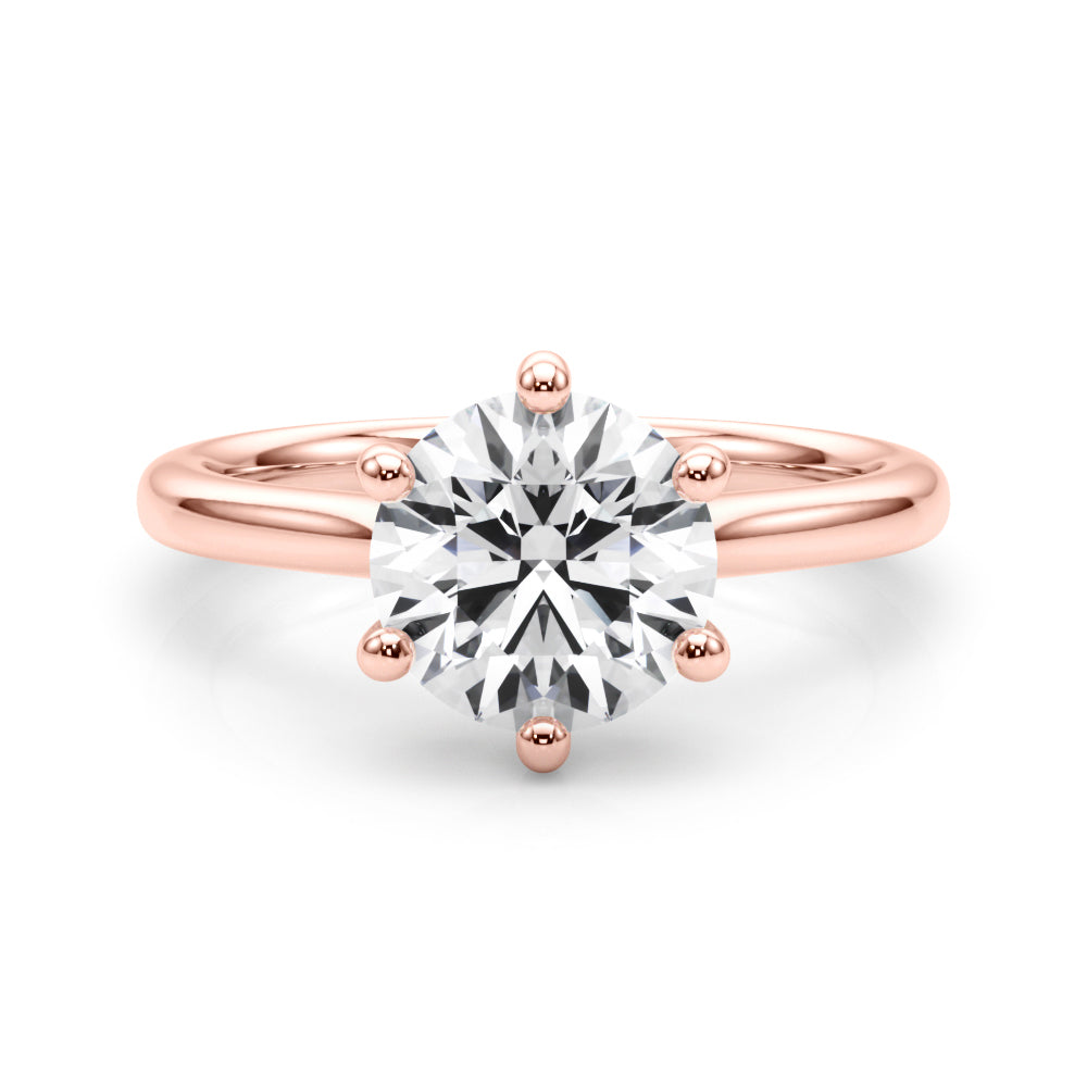 Elegant rose gold 6-prong lab diamond engagement ring showing unique under-prong design
