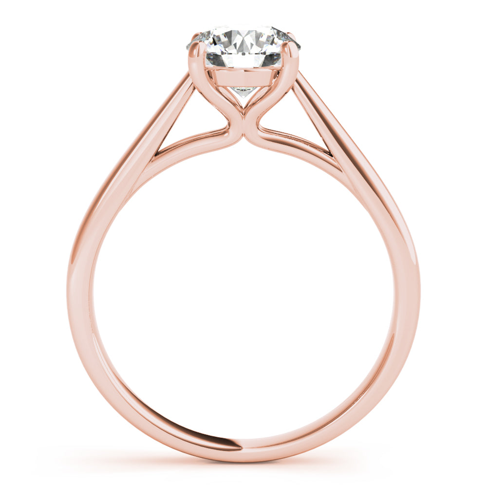 Elegant side profile of a 14K rose gold lab grown diamond solitaire ring.