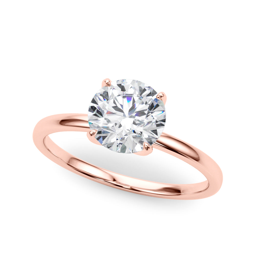 14K rose gold classic solitaire ring with a round brilliant cut lab diamond
